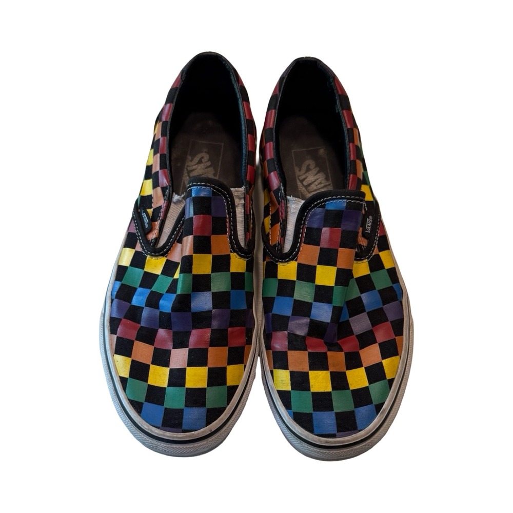 Vans Classic Slip-On Rainbow Checkerboard Multi Color Sneakers Mens 7.5 Womens 9